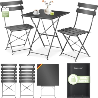 KESSER® Bistroset 3-teilig mit Bistrotisch & 2 Klappbaren Stühlen | Gartenmöbel-Set Outdoor Sitzgruppe | UV & wetterbeständig Gartentisch | Balkonset bestehend aus Klapptisch & 2x Klappstühlen & Cover Schwarz