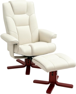 HOMCOM Relaxsessel mit Hocker, Liegefunktion, Wippfunktion (Gepolstert Liegesessel, 2-St, TV-Sessel), bis 150 kg, für Wohnzimmer, Kunstleder, Cremeweiß