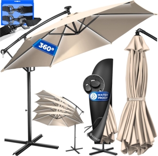 Kesser® Sonnenschirm LED Solar mit Abdeckung, Polyester / Aluminium beige, Ø 350cm