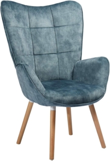 MEUBLE COSY Sessel Lounge Relaxstuhl Polstersessel Lesesessel Armlehnstuhl Stuhl mit Rückenlehne Massivholz Stoff Kissen Blau, Bogdan Blue Wood Leg