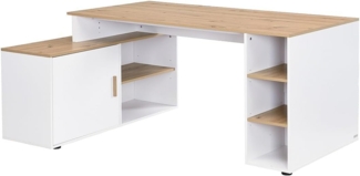 Vente-unique - Eckschreibtisch mit Stauraum - MDF - Weiß und naturfarben - ROMIARA