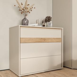 Forte WEXLIN Kommode 95 100, Moderne Kommode mit 3 Schubladen, Kinder- und Jugendzimmer, Holzwerkstoff, Kaschmir | Beige |Mauvella Eiche Holzdekor, 96,3 cm breit x 84,1 cm hoch x 50,2 cm tief