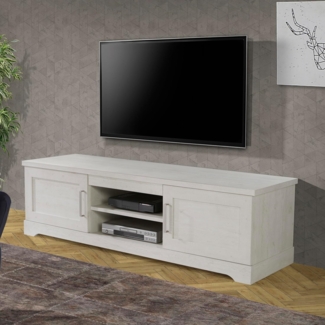 Forte ROCKHAMPTON TV-Schrank 180 190, modernes Lowboard mit 2 Türen, Skandinavischer Stil, Holzwerkstoff, Pinie Weiß Holzdekor, 182,9 cm breit x 52,5 cm hoch x 52,7 cm tief