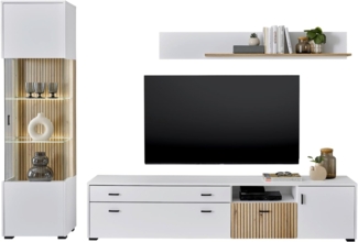 Wohnwand Merced in weiß matt und Eiche 3-teilig 258 x 180 cm