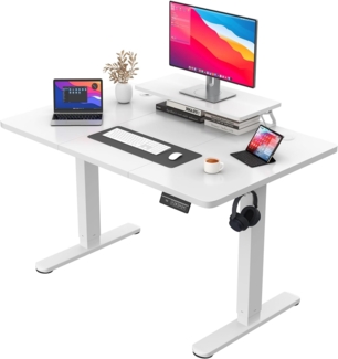JUMMICO Höhenverstellbarer Schreibtisch mit Monitorständer, Elektrisch Schreibtisch Steh-Sitz, Standing Desk,120x60 cm, Weiß