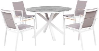 Gartentisch Set MALETTO BUSSETO Metall Marmor Optik 120x120x75 cm Grau