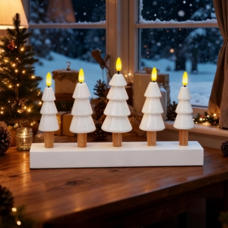 Salcar LED Dekolicht LED Weihnachtskerzenbaum – 5-flammiger Tischdeko-Leuchter Warmweiß, LED Weihnachtskerzen mit flackernden Flammen, batteriebetrieben