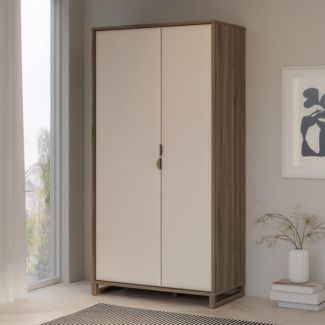 FORTE MAREDA Kleiderschrank 100, moderner Schrank mit 2 Türen und Einlegeböden, Holzwerkstoff, Eiche Dekor/Sand, 99,5 cm breit, 195,7 cm hoch, 52,7 cm tief