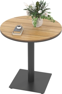 Outsunny Gartentisch mit Lamelldesign (wetterfest Beistelltisch, 1-St, runder Balkontisch), Ø70 cm, für Garten Terrasse Balkon Naturholz