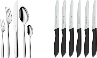 WMF Palma Edelstahl Besteck Set 6 Personen, Essbesteck Set 30 teilig, Monobloc-Messer & Classic Line Frühstücksmesser Set 6-teilig, 23 cm, Brötchenmesser Wellenschliff, Brotzeitmesser