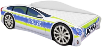 ACMA Kinderbett Auto-Bett Polizei mit Rausfallschutz, Lattenrost und Matratze (Polizei 1, 160x80 cm + Name)