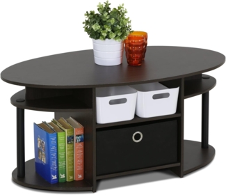 Furinno JAYA Ovaler Couchtisch mit modernem Design mit Einschub, holz, Nussbaum, 50. 04x50. 04x16. 4 cm
