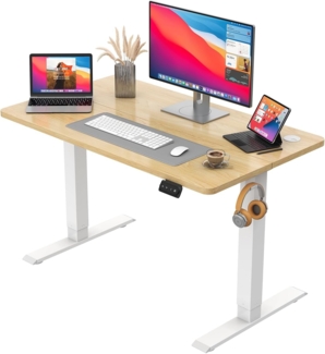 JUMMICO HöHenverstellbarer Schreibtisch Standing Desk Elektrischer Schreibtisch Höhenverstellbar mit Memory-Funktion 100x60 cm,Beige
