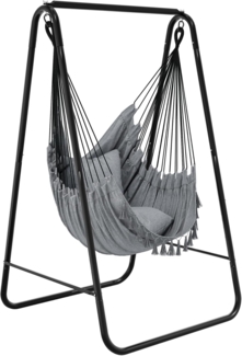 YITAHOME Hängesessel mit Gestell 85 x 92 x 153 cm Stabiles Stahlgestell, Hängemattenständer mit Hängender Schaukel, Max. Belastung 150kg, Schaukelstuhl mit 2 Haken und 1 Seitentasche für für Garten, Grau