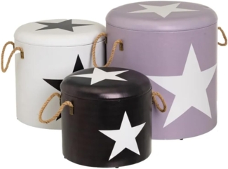 BAKAJI Set mit 3 Hockern, Modell Star mit Stern, runde Form, geräumig, modernes Design, runder Hocker mit abnehmbarem Deckel und gepolsterter Sitzfläche, Inneneinrichtung