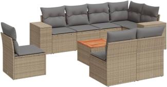 vidaXL 9-tlg. Garten-Sofagarnitur mit Kissen Beige Poly Rattan 3225485