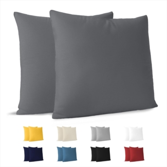 Dreamzie Kissenbezug 60x60 cm (Set mit 2) - 100% Jersey Baumwolle 150 g/qm Kissenbezüge -Anthrazit - Für Kissen 60x60 cm - Kissenhülle - Kissenbezug - Resistent und Hypoallergen