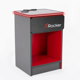 X Rocker Carbon-Tek Gaming Nachttisch mit LED-Beleuchtung & Wireless Charging Ladepad - grau/rot
