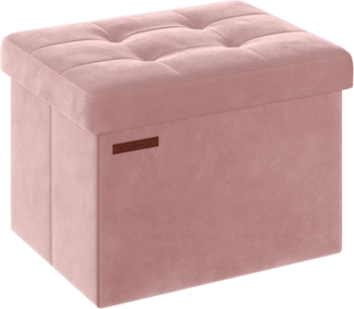 Songmics Sitzbank mit Stauraum aus Samt, klappbare Sitztruhe, Aufbewahrungsbox mit Deckel, Fußbank, 31 x 41 x 31 cm, bis 130 kg belastbar, für Flur, Wohnzimmer, Schlafzimmer, pastellrosa LSFDE200R01