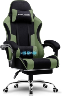 GTPLAYER Gaming Stuhl, Bürostuhl, Ergonomischer Pc Stuhl, Gaming Sessel mit Massagelendenwirbelstütze, Task Stühle mit Fußstütze und Kopfstütze, Grün Stoff