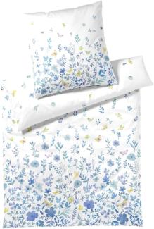 elegante Mako-Satin Bettwäsche Spring Fling blau|135x200 cm + 80x80 cm