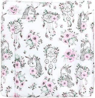 TupTam Baby Wickeltischauflage mit Baumwollbezug Gemustert, Farbe: Traumfänger / Einhorn / Rosa, Größe: 70x50 cm