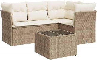 vidaXL 5-tlg. Garten-Sofagarnitur mit Kissen Beige Poly Rattan 3249427