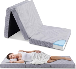 EGO HOME Klappmatratze 75x195 cm, Höhe 10 cm Gästematratze Klappbar, Härtegrade H3 Faltbare Matratze, Reisematratze, 3-Teilige Visco Gel Schaumstoff Faltmatratze für Reisen, Camping, Boden, Gästebett
