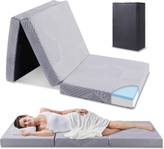 EGO HOME Klappmatratze 75x195 cm, Höhe 10 cm Gästematratze Klappbar, Härtegrade H3 Faltbare Matratze, Reisematratze, 3-Teilige Visco Gel Schaumstoff Faltmatratze für Reisen, Camping, Boden, Gästebett