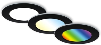 BRILONER - 3er Set Bad Einbaustrahler LED mit Fernbedienung, einstellbar von warmweiß bis kaltweiß, buntes RGB+W Licht, LED Spot, Deckenspots, LED Spots, Einbauleuchten, 92x45 mm, Schwarz