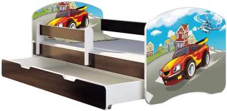 ACMA Kinderbett Jugendbett mit Einer Schublade und Matratze Wenge mit Rausfallschutz Lattenrost II 140x70 160x80 180x80 (03 Racing Car, 180x80 + Bettkasten)