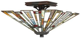 Licht-Erlebnisse Deckenleuchte NEVAN, ohne Leuchtmittel, Glas Metall B: 36,7 cm in Bronze Antik Bunt 2-flammig Tiffany Stil