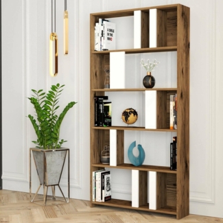 Dmora - Bücherregal Algieba, Büroregal, Mobiler Buchhalter, Bücherbrett, 90x20h180 cm, Walnuss und Weiß