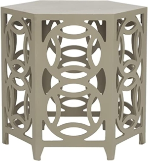 SAFAVIEH Bohemian Accent Table with Wooden , in Pearl Blue Grey, 58 X 58 X 56.38