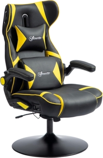 Vinsetto Gaming Stuhl mit Wippen- und Schkelfunktion, ergonomischer Computerstuhl, höhenverstellbar, drehbar Schreibtischstuhl mit Lautsprecher, bis 120 kg belastbar, Schwarz+Gelb