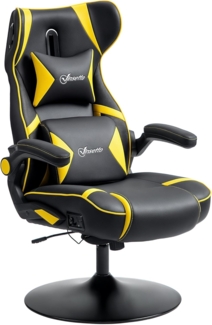 Vinsetto Gaming Stuhl mit Wippen- und Schkelfunktion, ergonomischer Computerstuhl, höhenverstellbar, drehbar Schreibtischstuhl mit Lautsprecher, bis 120 kg belastbar, Schwarz+Gelb