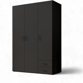 YARK Kleiderschrank in Schwarz matt- Vielseitiger Drehtürenschrank 3-türig mit viel Stauraum für Ihr Schlafzimmer - 120 x 177 x 52 cm (B/H/T)