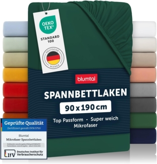 Blumtal® Spannbettlaken Microfaser - Spannbettlaken 90x190 cm im 2er Pack - Oekotex zertifizierter Bettbezug in 90x190 cm - Bettlaken für Matratzen im Set 90x190 cm - Laken - Bettbezug - Dunkelgrün