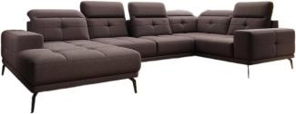 Designer Sofa Nerio mit verstellbarer Kopf- und Rückenlehne Stoff Dunkelbraun Links