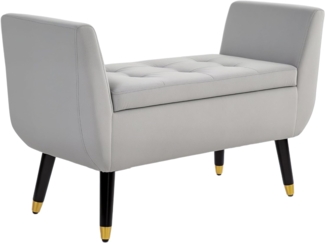 HOMCOM Sitzbank mit Stauraum Armlehnen, Samtartiges Polyester (Truhenbank, 1-St, Polsterbank), Gummiholz Hellgrau 107 x 42 x 65 cm