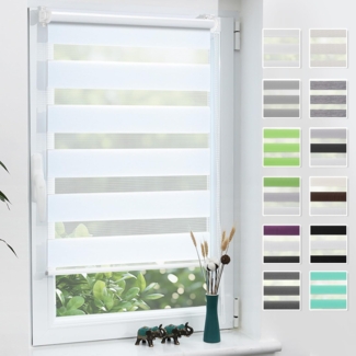 Grandekor Doppelrollo Klemmfix ohne Bohren Weiß 60x120 cm(Stoffbreite 56cm) Fenster Rollos für innen Klemmrollos Duo Rollos für Fenster ohne Bohren mit Bohren Privatschutz UV-Schutz Zebrarollo
