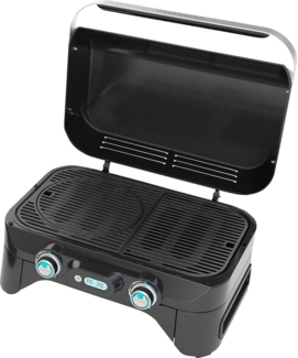 Campingaz Attitude 2100 EX Gasgrill, tragbarer Tischgrill, 2 Stahlbrenner, 5 kW Leistung, Camping Gasgrill mit Deckel, Digitalem Thermometer und Gusseisen-Grillrost, Black