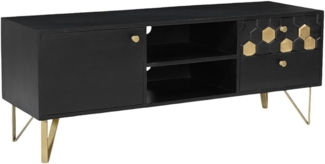 Vente-unique - TV-Möbel mit 1 Tür, 2 Schubladen & 2 Ablagefächern - Mangoholz & Metall - Schwarz & Goldfarben - BELORI