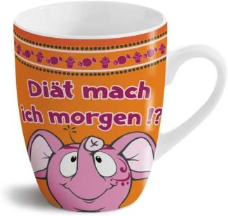 NICI Tasse Diät mach ich morgen, Kaffeetasse, Becher, Porzellan, Orange, 310 ml, 41641