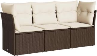 vidaXL Garten-Sofagarnitur mit Kissen, 3-teilig, Polyrattan, Braun / Creme