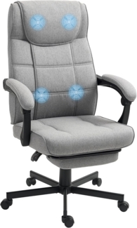 HOMCOM Schreibtischstuhl mit Massagefunktion, Liegefunktion, Fußstütze (ergonomischer Chefsessel, 1 St), höhenverstellbar 360° drehbar Schreibtischstuhl mit Leinenoptik, Grau