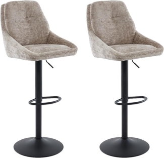 Vente-unique - Barhocker 2er-Set höhenverstellbar - Strukturstoff & schwarzes Metall - Taupe - LARANZA