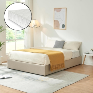 Polsterbett Nola mit Matratze 140x200 cm Leinen Beige [en. casa]