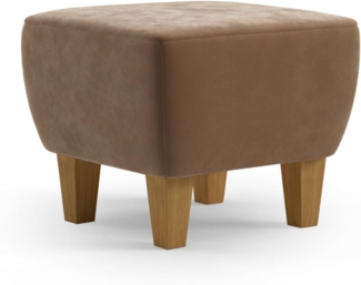 Cavadore Hocker Vida / Polsterhocker mit massiven Holzfüßen in Eiche / 52 x 46 x 52 / Mikrofaser, Hellbraun