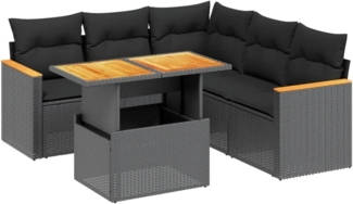 vidaXL 6-tlg. Garten-Sofagarnitur mit Kissen Schwarz Poly Rattan 3273071